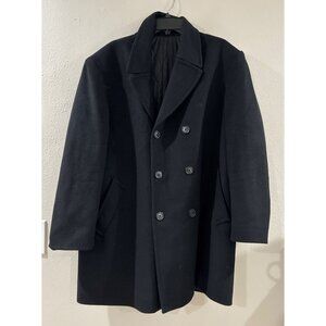 Polo Ralph Lauren Mens Black Wool Double-Breasted Coat size 46 L front pocket XL